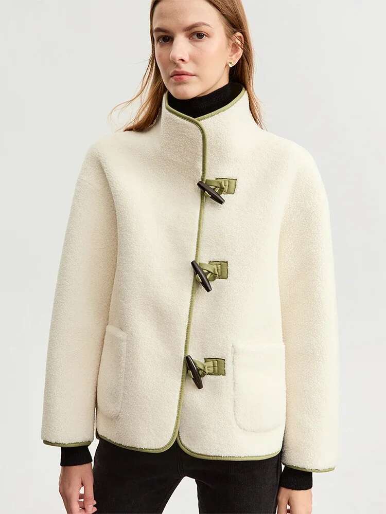 AMII Women's Chinese Style Fur Jacket 2023 Winter Fashion PU Leather Stand Collar Contrast Double Sided Outerwear Tops 12344213