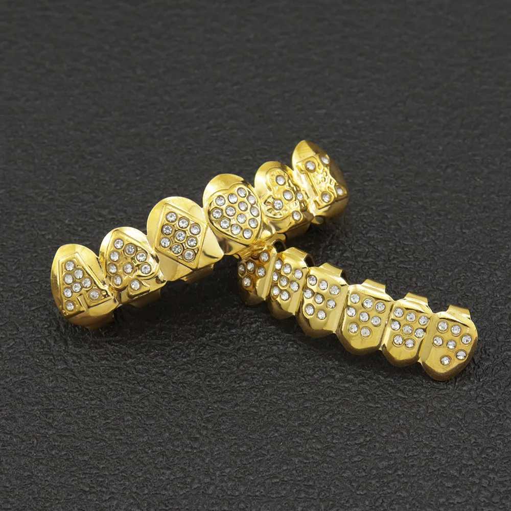 CZ Stones Teeth Grillz Caps Cubic Zircon Iced Out Micro Pave Top Bottom Charm Grills Set For Men Women Hip Hop Xmas Gift JewelryXJ250114