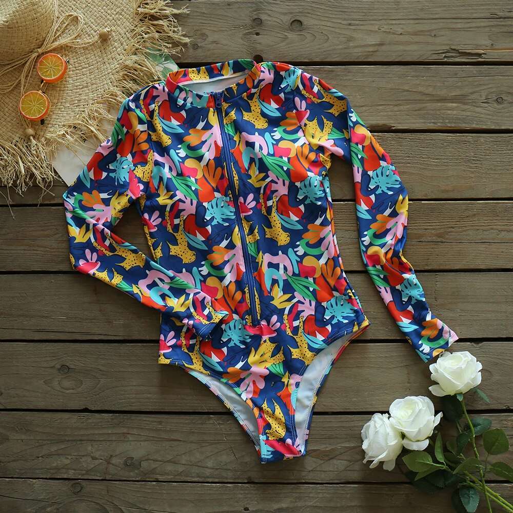 2025 Long Sleeves Swim Sexy Print One Piece Swimsuit Push Up Swimwear Monokini Bathing Suit Women Summer Beach Wear