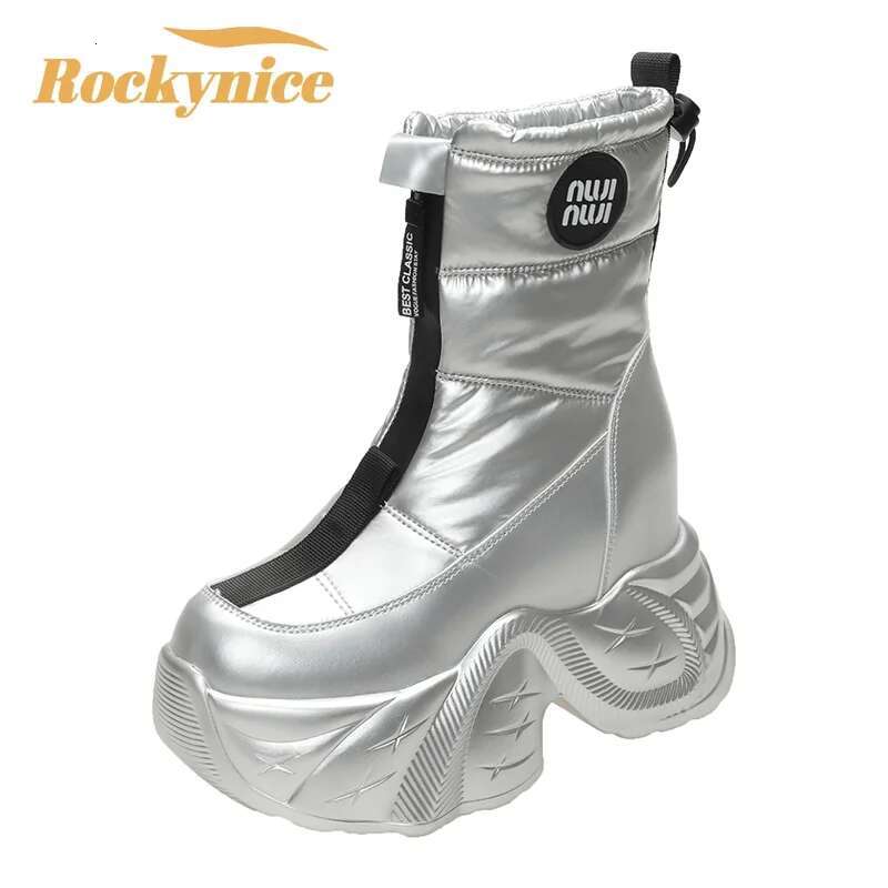 Winter Women's Fur Snow Keep Warm Chunky Short Boots Outdoor Plush Mid-Calf Shoes 10Cm Platform Anti-Skid Leather Sneakers