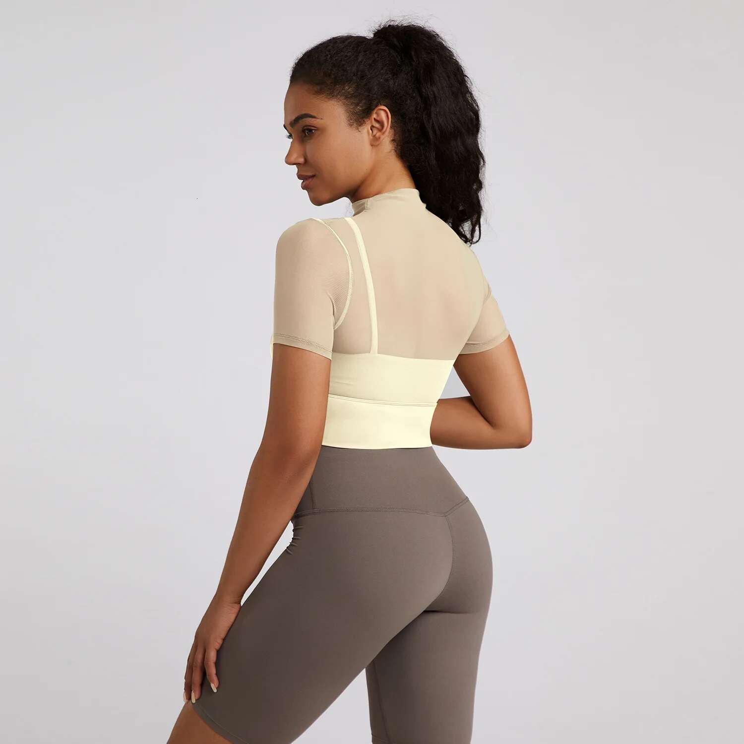 Ddmyoutdoor China Domestic Spring Yoga Short Sleeved T Shirt Mesh Patched Women S Breathable Hollow Inner Sports Bra Running Fiess Clothing Crop Top