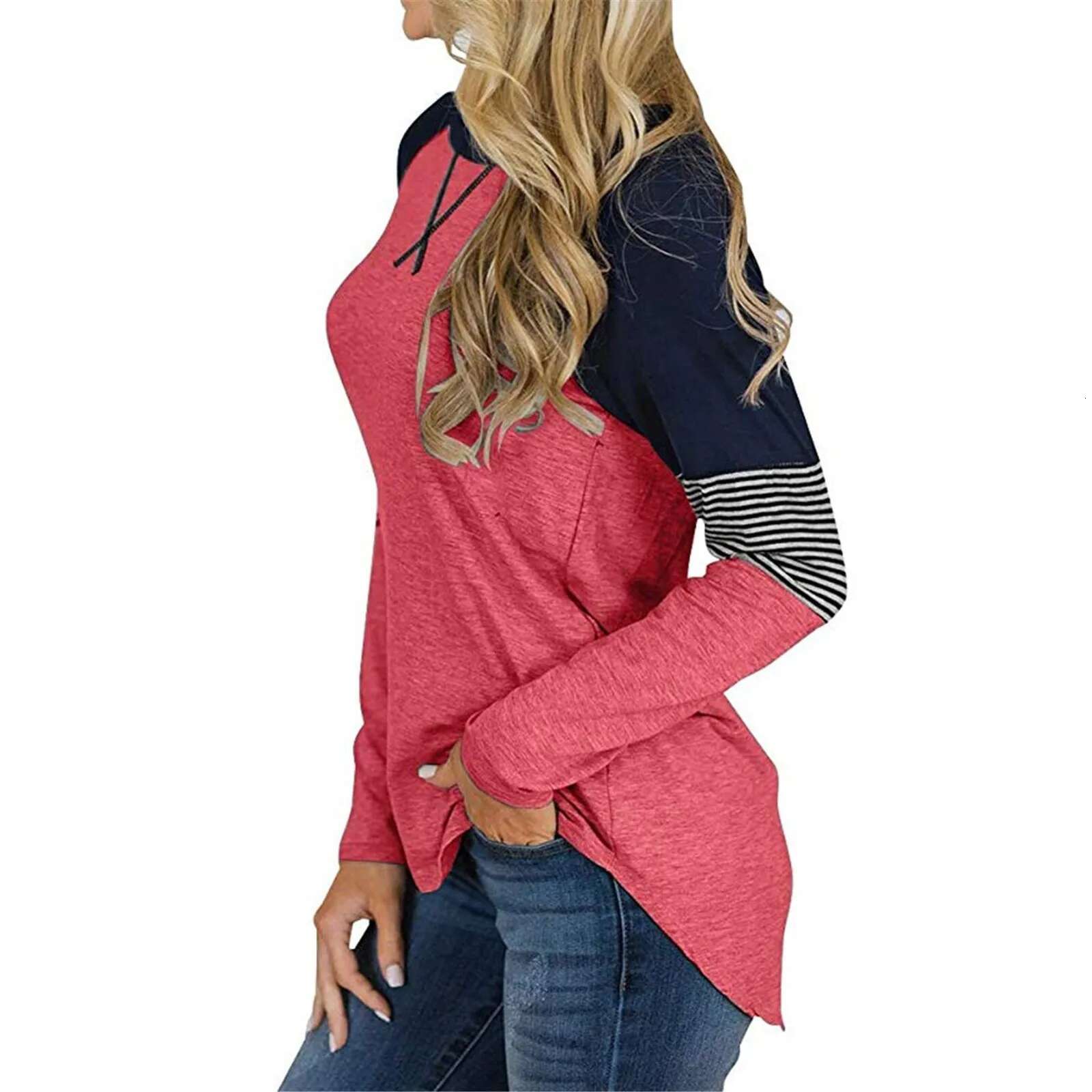 Women's Casual Long Sleeved Waist Tied Top With Round Neckline And Striped Color Shirt Casual Sports Shirt Designer T-shirt