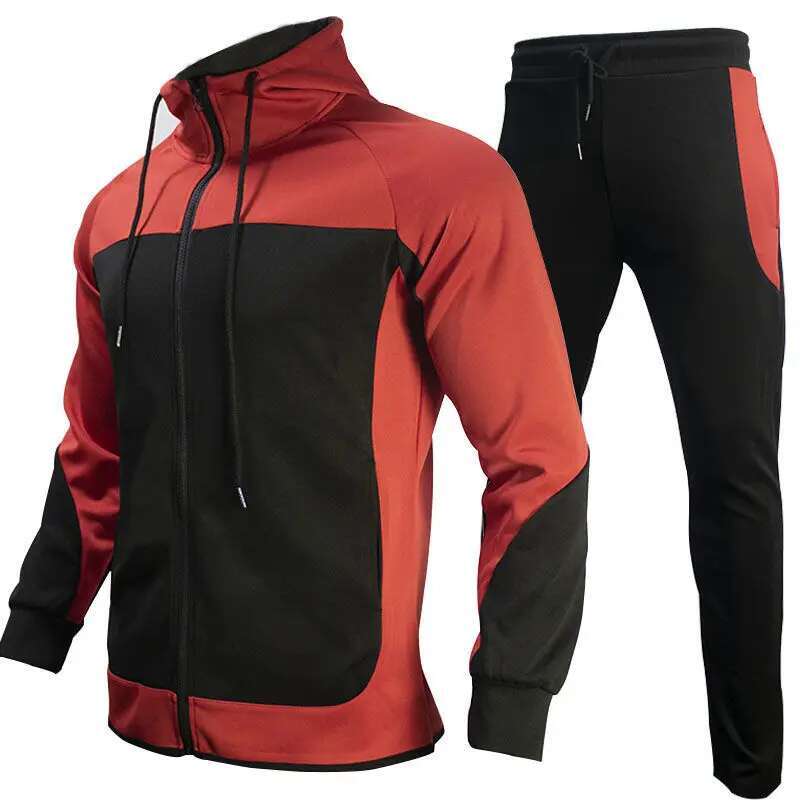 Ddmyoutdoor China Domestic Men S Autumn Winter Hooded Color Blocked Casual Sportswear Long Sleeve Sweatshirt And Loose Pants Outdoor Jogger Cargo Suit