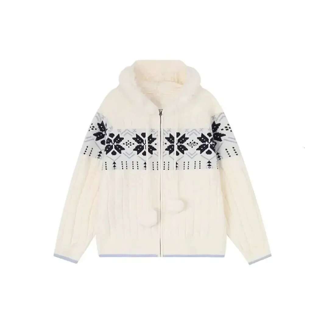 Winter Retro Fashion Tide Jacquard Pattern Women Cardigan Sweater Korean Casual Loose New Knitted Hooded Zipper Thick Coat