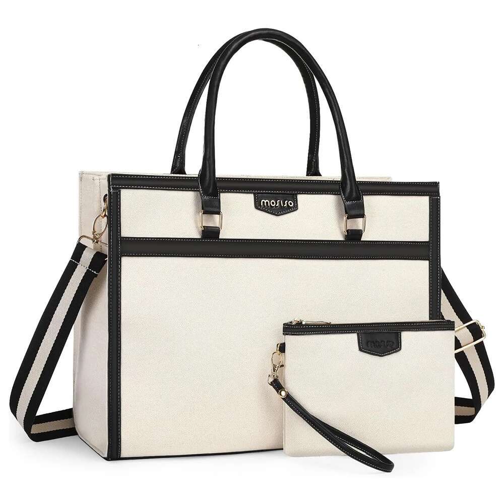 Woman Laptop 15.6 inch Canvas Tote Work Computer Messenger Shoulder Bag Casual Travel Office College Handbag Briefcase