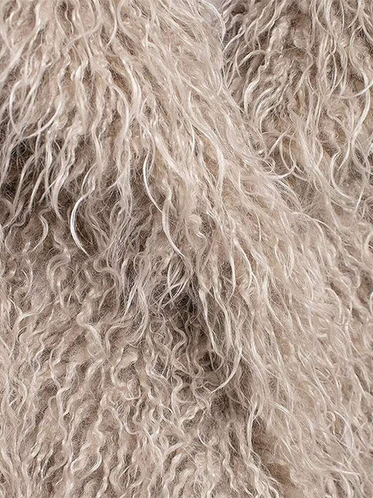 Faux Fur Effect Short Coat Jacket Khaki French Socialite Loose Furry Overcoat Elegant Slimming Outwear Women's Clothing Winter