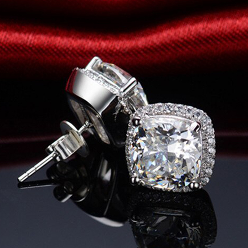 2025 Drop Ship Sparkling Stud Earrings Luxury Jewelry 925 Strerling Silver Cushion Shape 5A Cubic Zircon CZ Diamond Gemstones Party Women Lady Earring