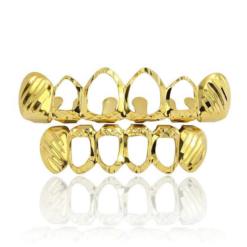 Hip Hop Top Bottom Full Hollow Teeth Grillz Classic Tooth Caps For Women Men Rapper Body JewelryXJ250114