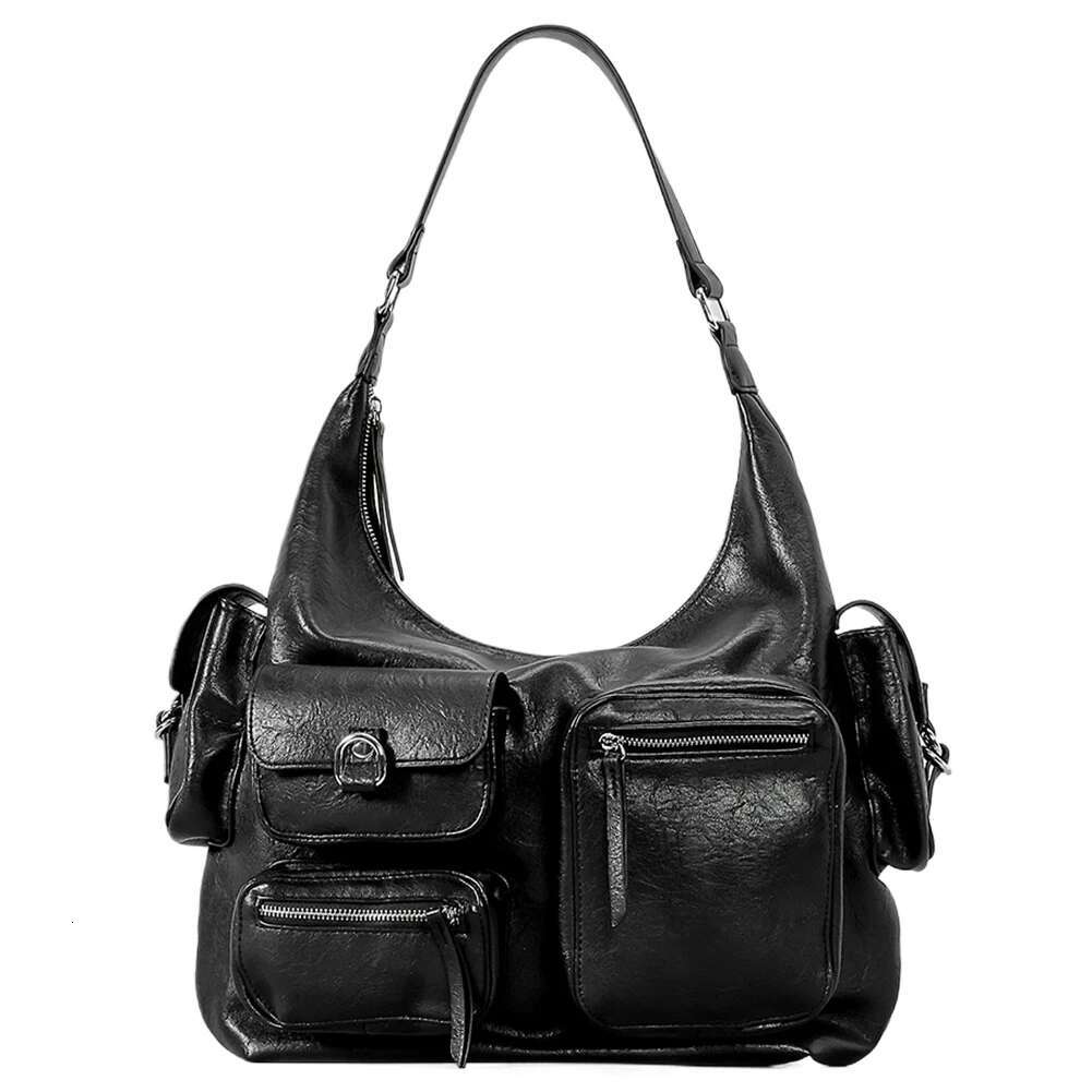 Women Cool Style Tote Purse Large Capacity PU Vintage Underarm Single Shoulder Bag Multi-Pockets For Shopping Commuting
