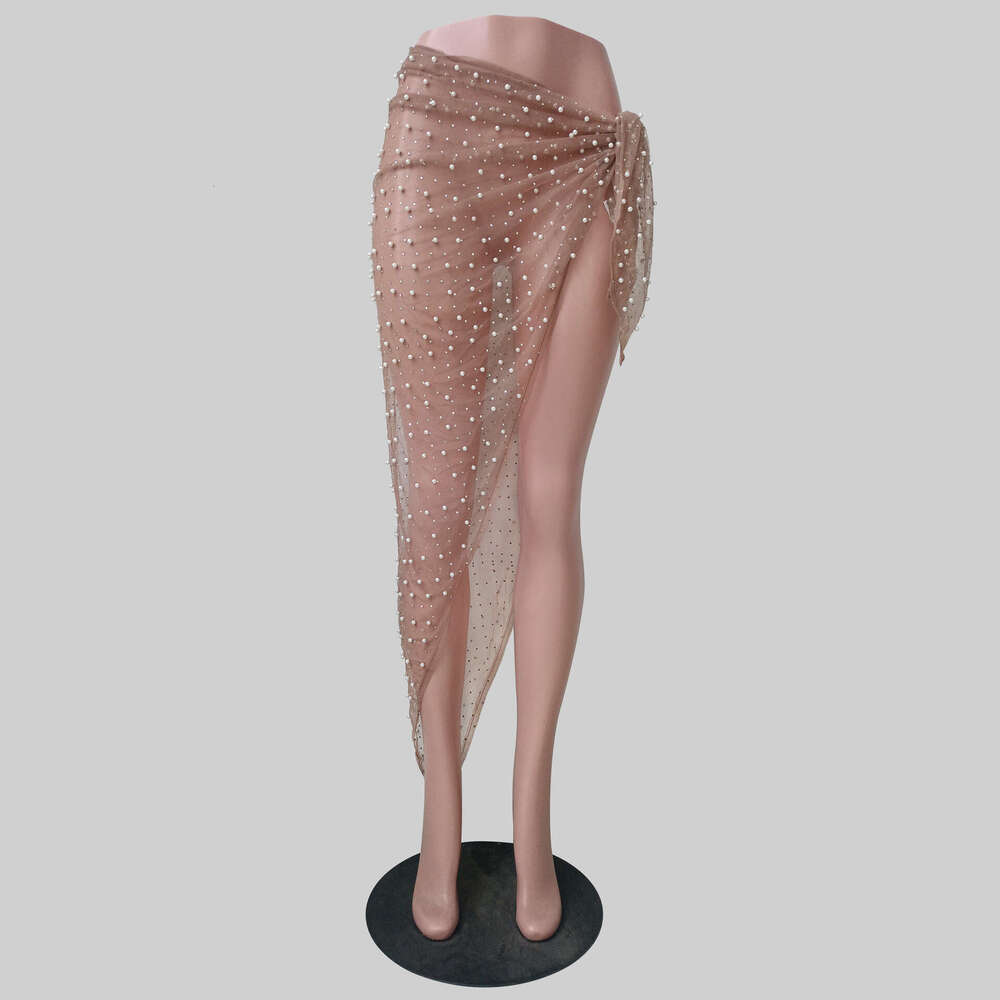 Spring/Summer Women's Selg Fashionable Sexy Nail Bead Hot Dia Strap Mesh Half Skirt 2025 New Casual Versatile Fashion Clothing