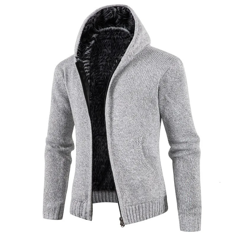 Winter Mens Fleece Thickened Zipper Knitted Cardigan Sweater Jacket 250113