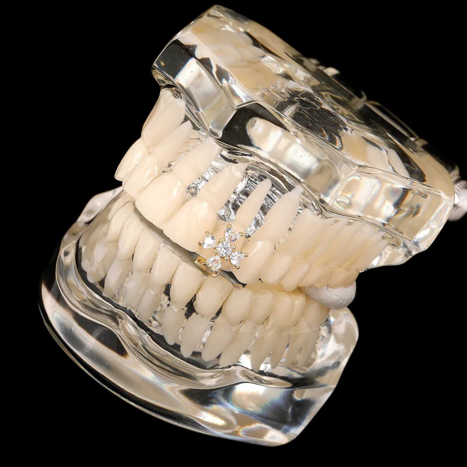 RACHELZ Green Color Zircon Flower Teeth Grillz Braces Fashion CZ Stone Tooth Caps For Women Men Hip Hop Jewelry Dental GrillsXJ250114