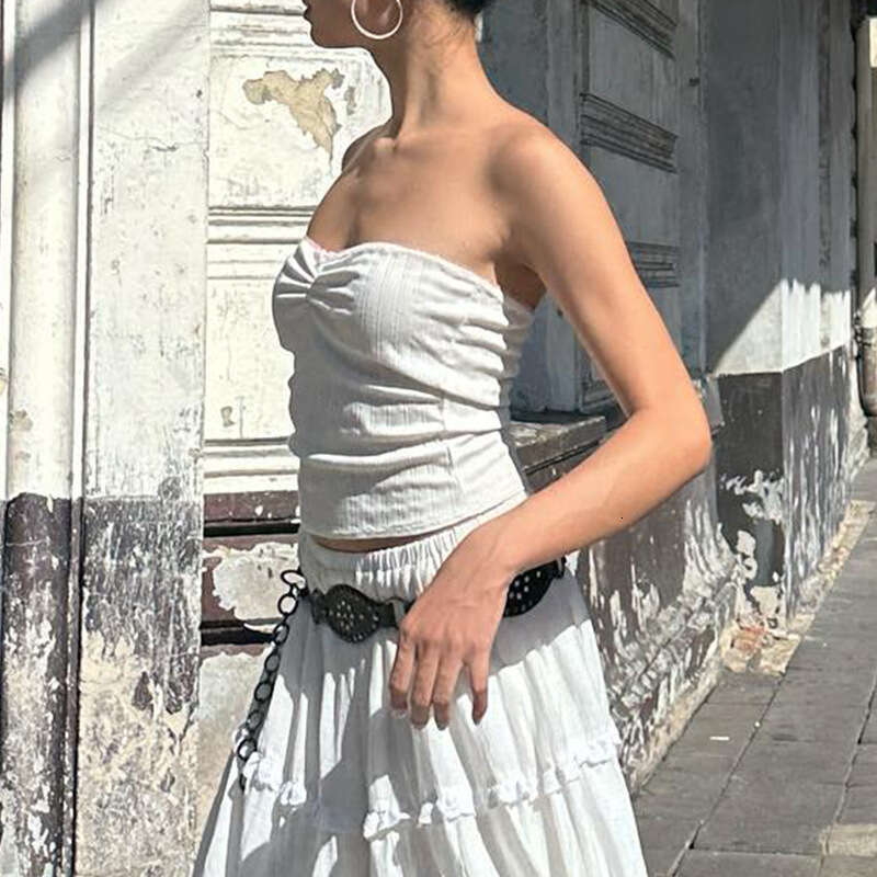 Fashionable temperament French sweet sexy two-piece set summer women's one shoulder strapless half length skirt 2025 new casual fashion trend clo