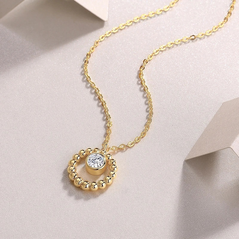 Halaile D Color S925 Sterling Silver Beaded Circle Pendant Necklace with GRA Neckchain Fine Jewelry Women Trendy Gift 250109