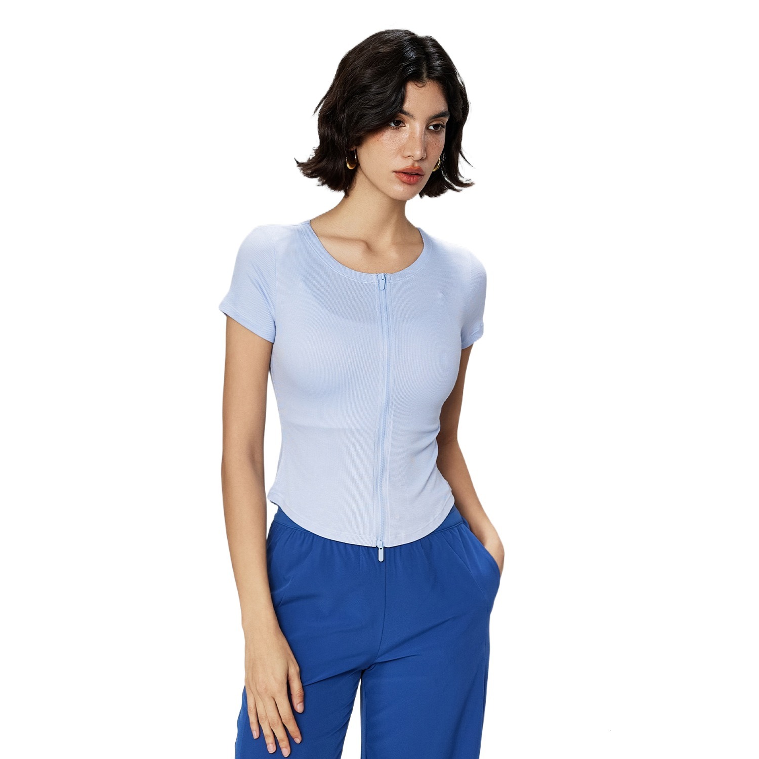 Ddmyoutdoor China Domestic Mermaid Curve Naked Slim Fit Sports T Shirt Women S Crewneck Zipper Yoga Clothes Casual Small Waist Fiess Short Sleeved Sum
