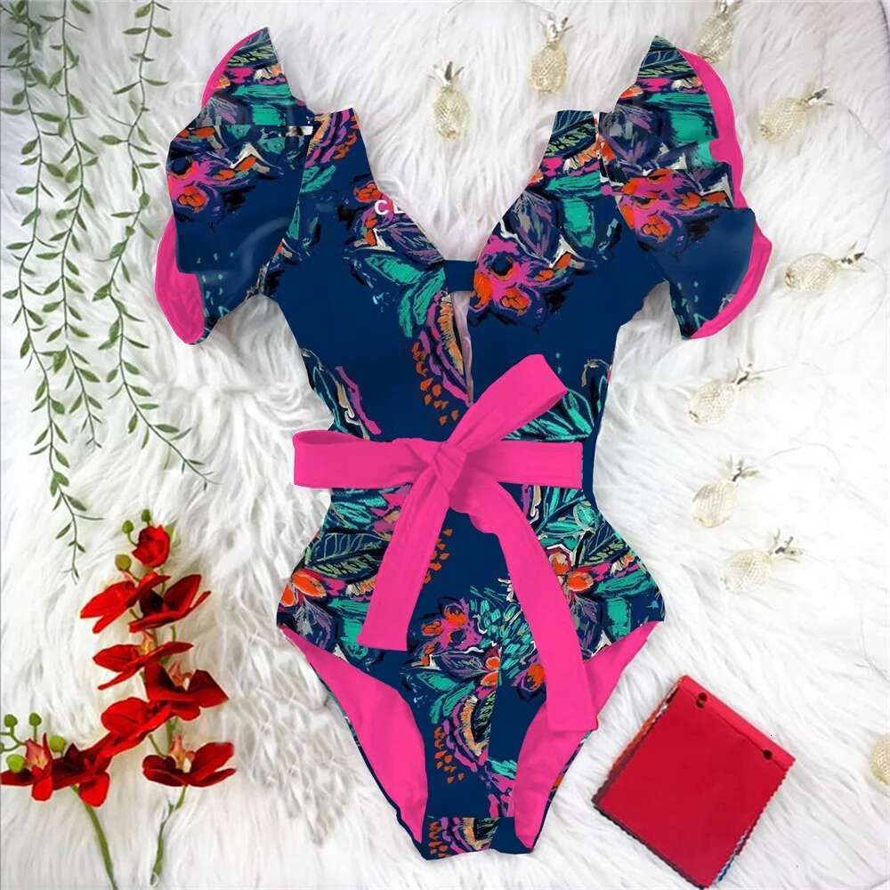 2025 New Print Sexy One Piece Swimsuit Women Swimwear Push Up Monokini Ruffle Swim Bathing Suit Summer Beach Wear Female