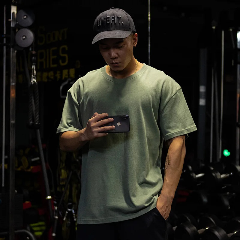 Mens Summer Cotton Casual Loose Oversize T-shirt Male Gym Fitness Short Sleeve Tee Sports Tops Workout Clothing Plus Size M-5XL 250117