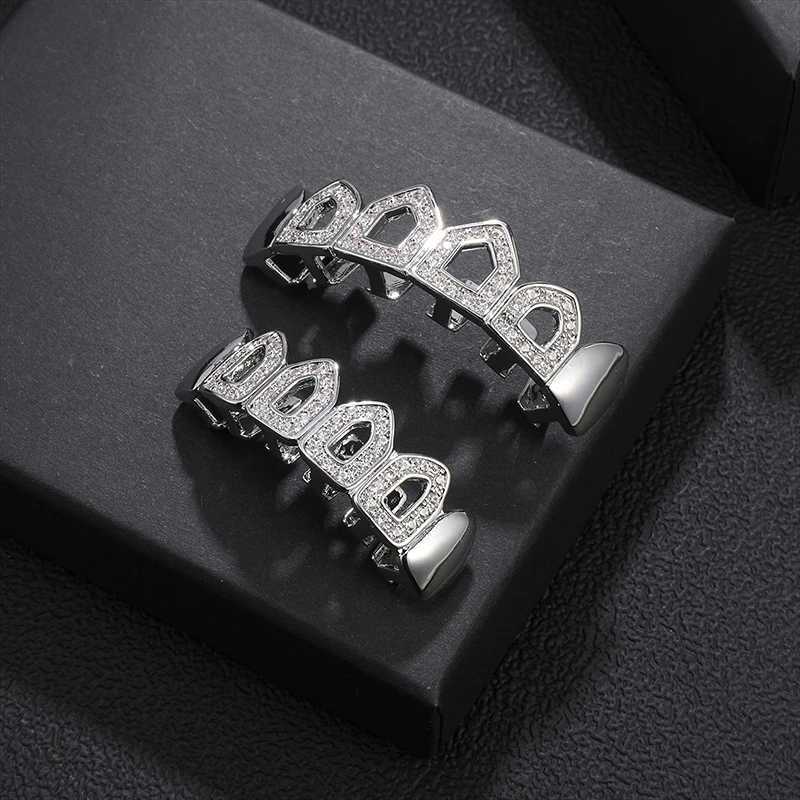 Teeth Grillz Set Iced Out Bling Grillz Caps Cubic Zircon Micro Pave Top Bottom Charm Grills For Men Women JewelryXJ250114