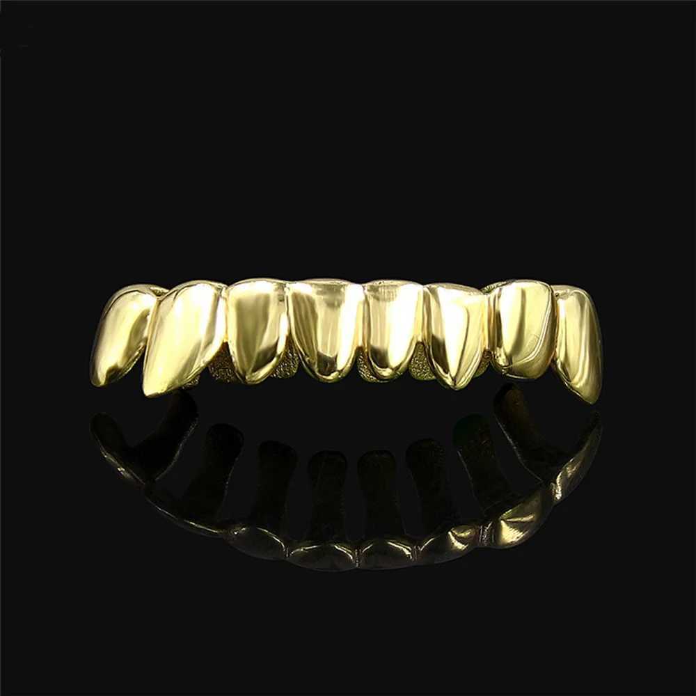 YOUNGX Hip Hop 8 Irregular Glossy Bottom Teeth Grillz Gold Color Tooth Caps For Women Men Jewelry Halloween GiftXJ250114