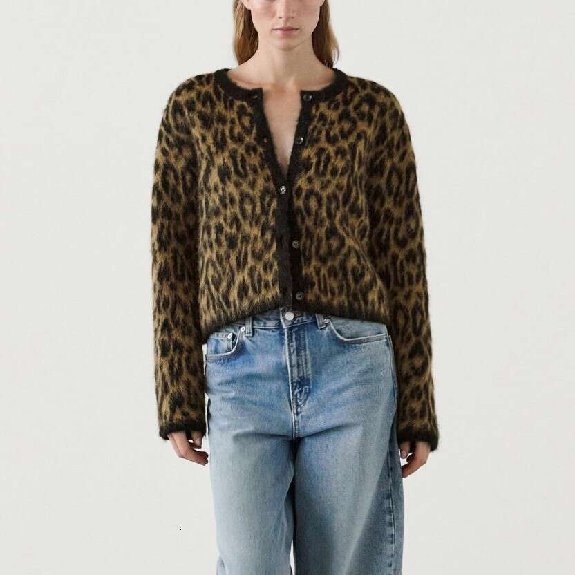 2025 autumn winter European American popular women's loose and fashionable leopard print knitted sweater new casual versatile fashion clothing