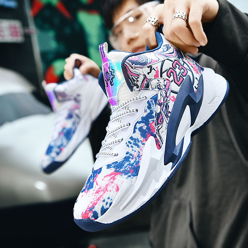Cross-border high top basketball shoes net men's children's primary and secondary school raw rubber sole hot trend cement sneakers