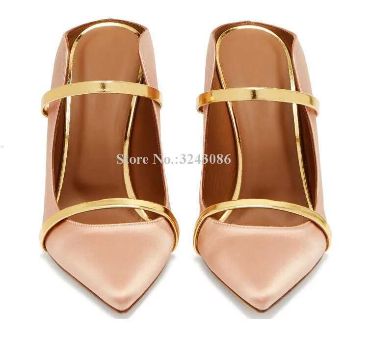 Lady New Gold Strap Stiletto Heel Fashion Pointed Toe Mixed Color Design High Heels Dress Sandals Shoes Women
