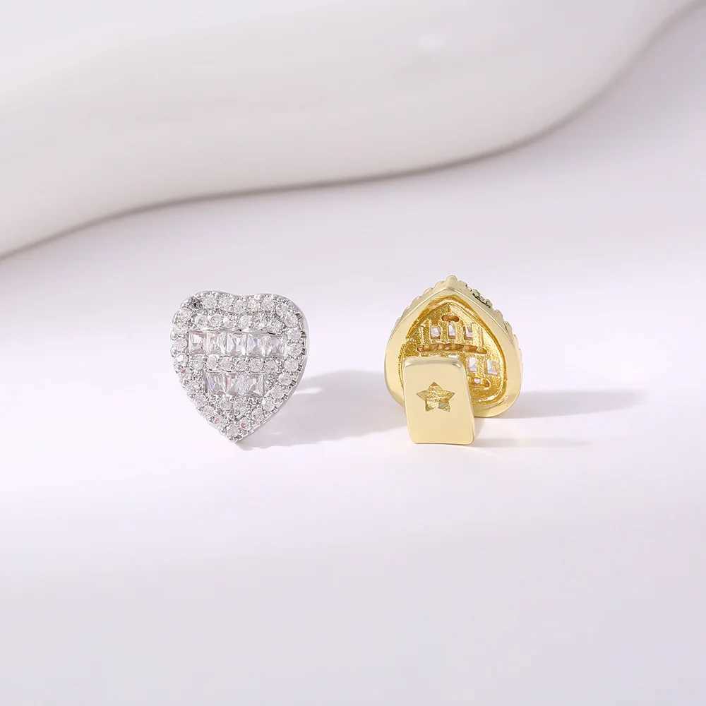 Hip Hop Rapper Single Shackle Teeth Grillz Cap Dental Braces Zircon Gold Silvery Color Metal Personality Tooth JewelryXJ250114