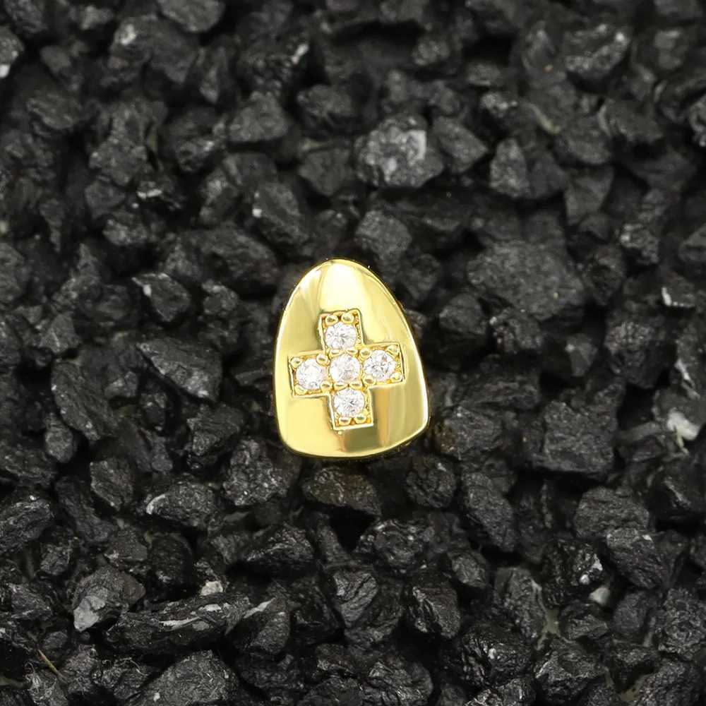 1pc Hip Hop Cross Teeth Grillz Gold Plated Dental Grills Rock Tooth Grillz Caps Crystal Teeth Caps Halloween Vampire ToothXJ250114