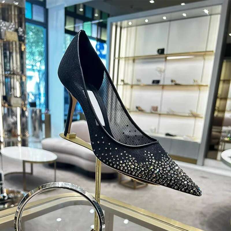 Spring And Autumn 2024 New Mesh Pointed Shallow Mouth Sexy Stiletto Shoes