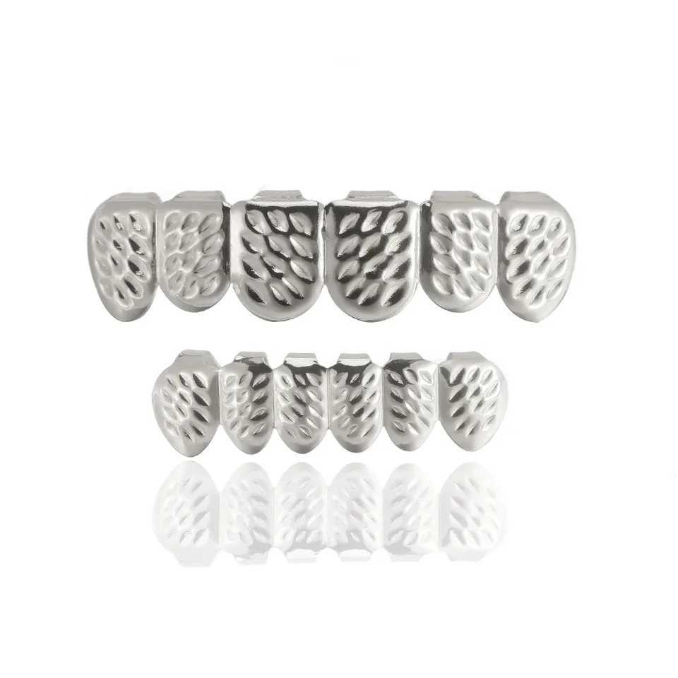 Teeth Grillz Hip Hop Rock Rapper Teeth Protector Upper and Lower Braces Gold Color Silver Color 1Set Halloween Dental GrillsXJ250114
