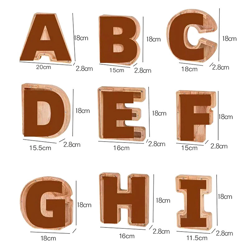 26 Alphabet Moneybox Coin Money Piggy Bank Wooden Letter Saving Box Desktop Ornament Home Decor Crafts For Kids 250114