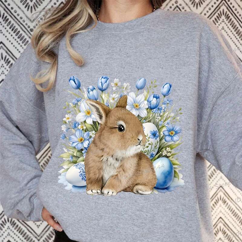 Cute Bunny Watercolor Hoodies Women, Oversized Hoodie,Daisy Wers Farm Rabbit Sweatshirts,Easter Women's Clothing