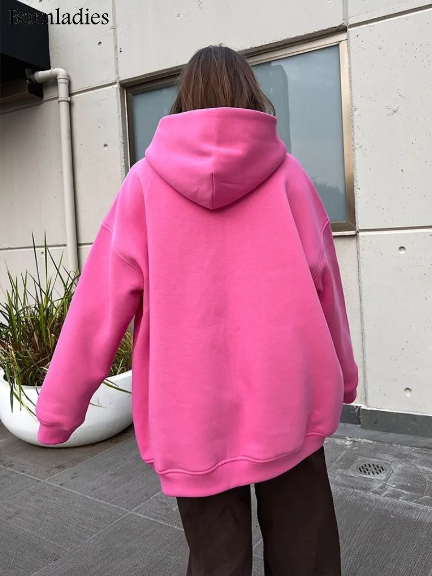 Bornladies Oversized Hoodies Sweatshirts for Women Autumn Winter Thick Warm Fleece Sweatshirts Streetwear Loose Pullover 250107