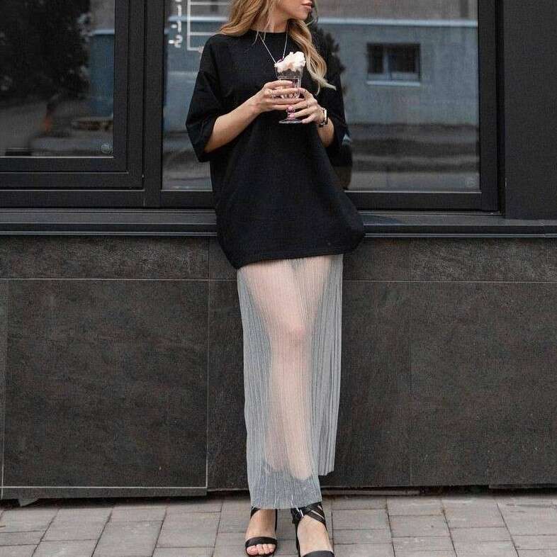 New European and American women's hot selg perspective fashion sexy pleated half skirt 2025 temperament versatile new trend clothing ins