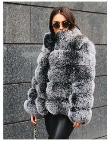 Women Faux Fur Fox Short Coat Jackets Autumn Winter Jacket Furry Outerwear Elegant Splice Thick Warm Coffe Coats