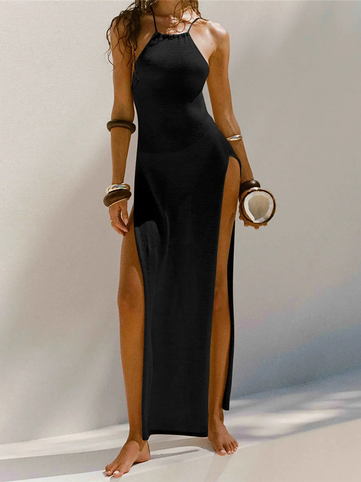 Sexy 12 Colors High Slit Crochet Knitted Tunic Beach Cover Up Cover-ups Beach Dress Beach Wear Beachwear Female Women K5316 250109