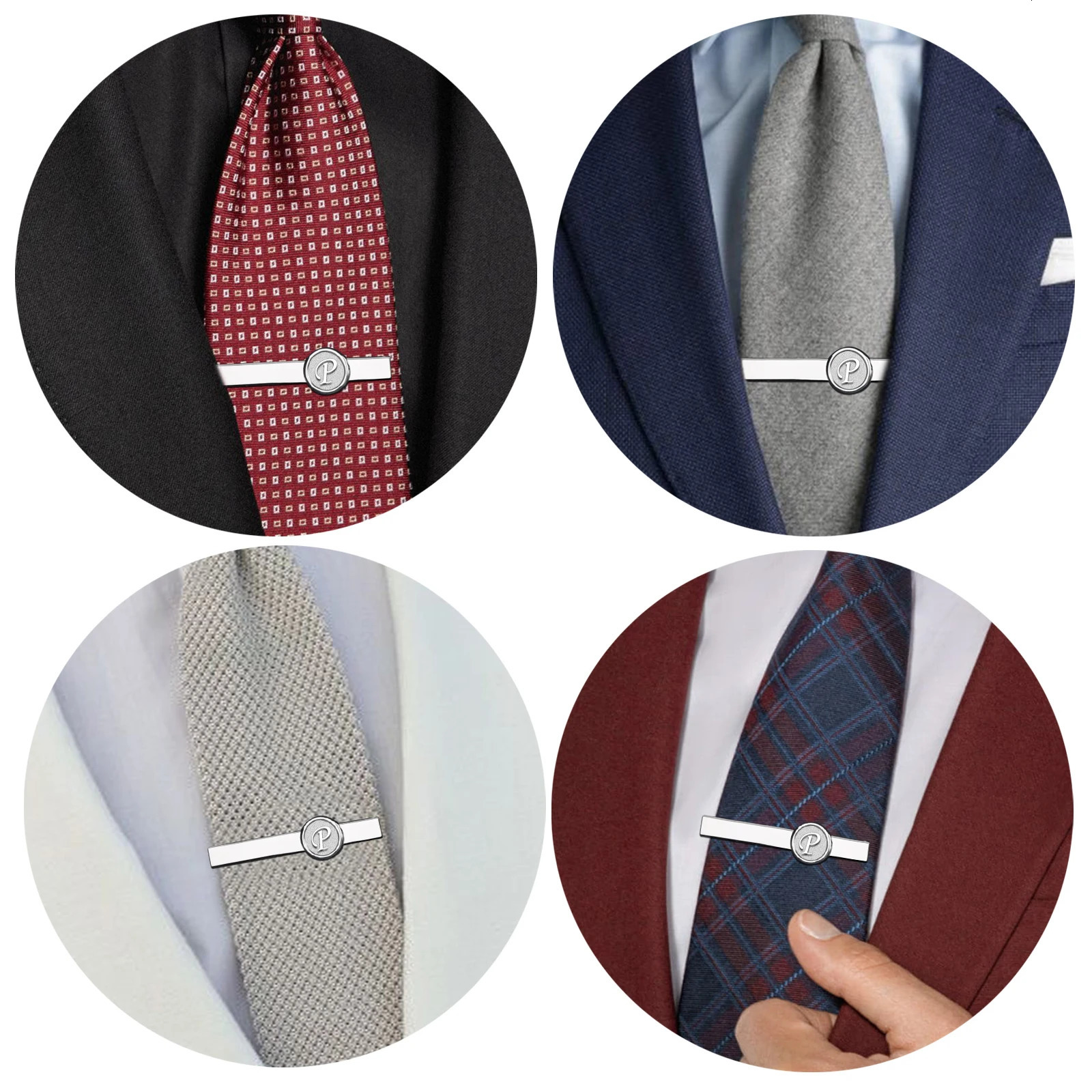 HAWSON 2-inch mens personalized initial tie clip and cufflink set mens French suit shirt tie accessories mens gifts 250110