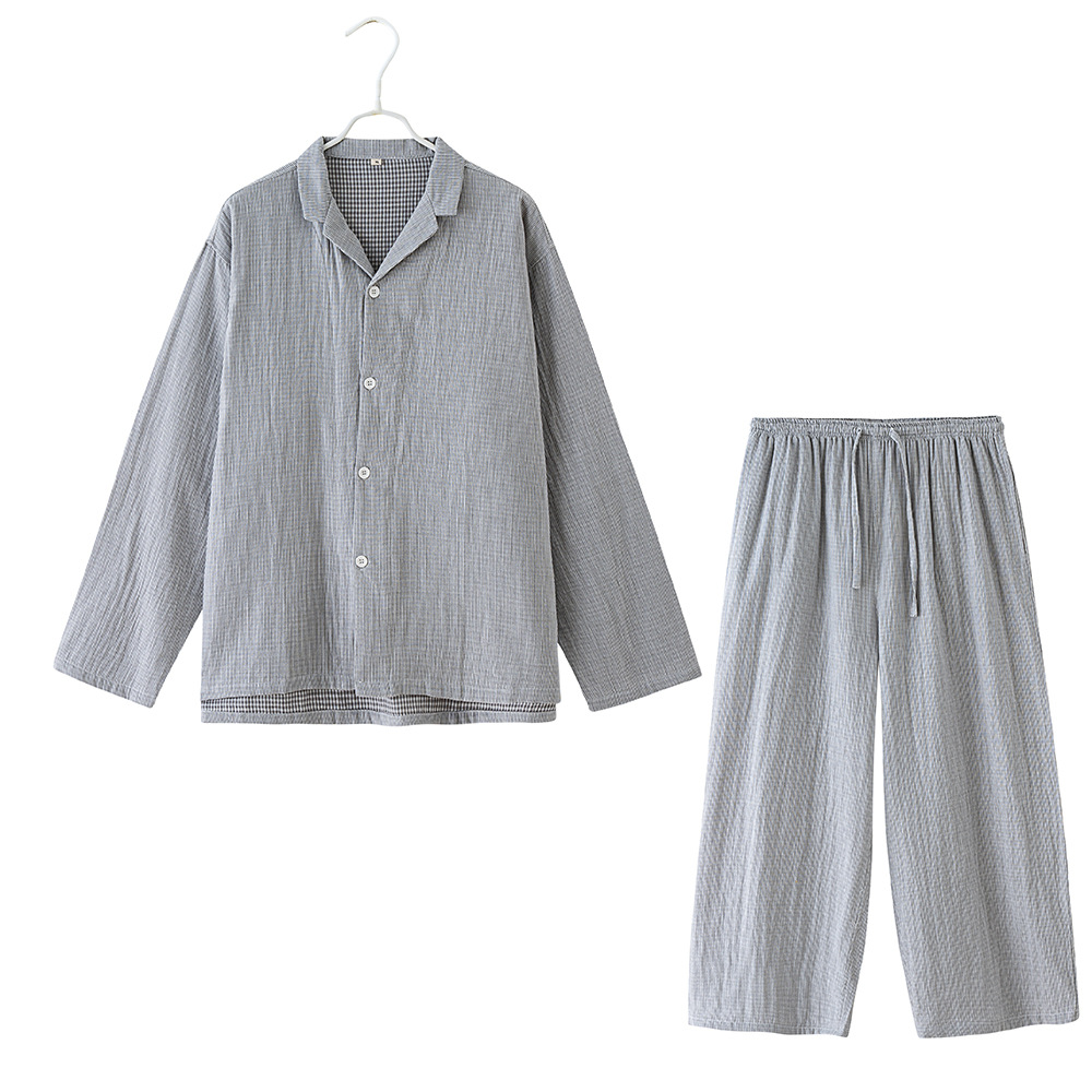 B667-Japanese style long pure cotton pajamas suit for women spring and autumn double-layer cotton yarn trousers thin long-sleeved home clothes loose s
