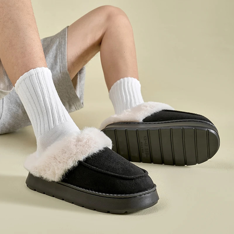 Furry Soft Warm Men Slippers Winter Cotton Slippers Male Flats Soft Non-slip Slides Household Indoor Slippers250114bj