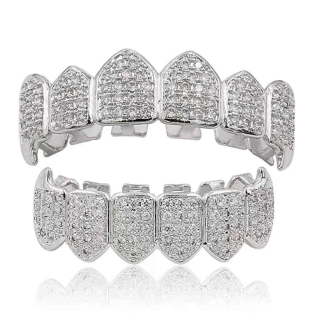 Punk HipHop Zircon Teeth Out Bling Top Bottom Cubic Zirconia Set Dental Jewelry Gifts Halloween Zircon Fangs DecorateXJ250114