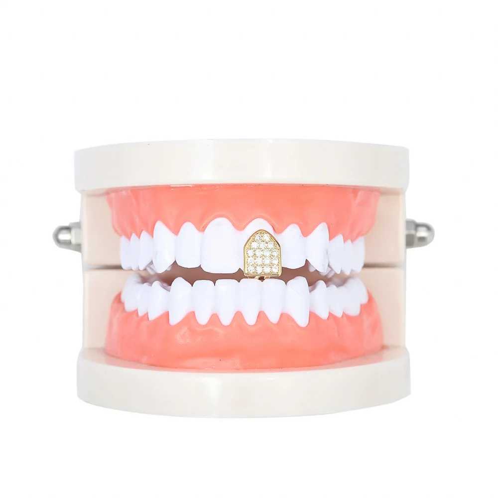 Hip Hop 1pc Iced Out Single Teeth Grillz Cubic Zircon Caps Micro Pave Top Charm Grills For Men Women JewelryXJ250114