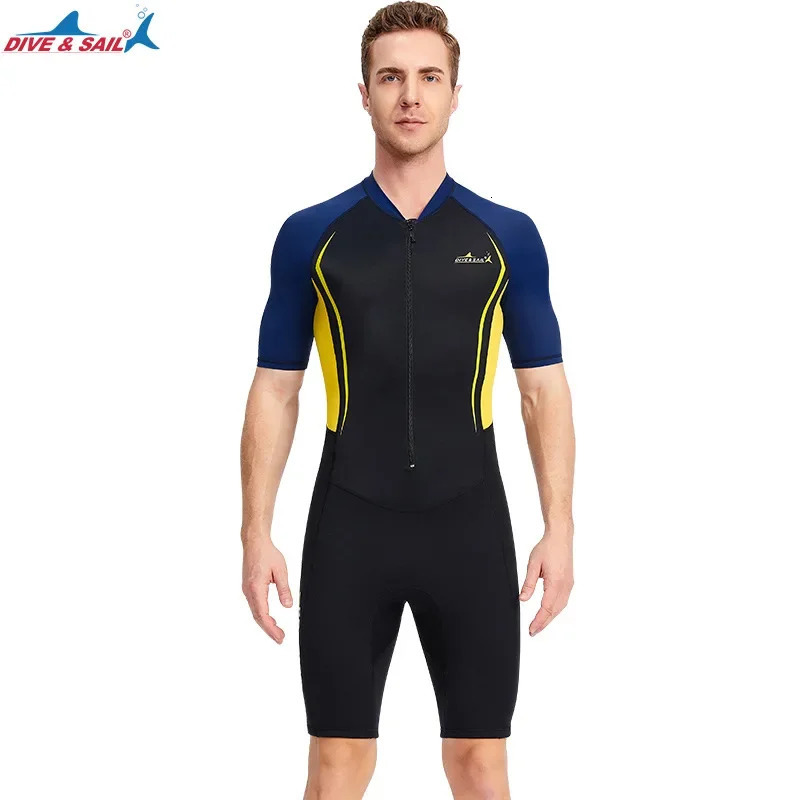 Men Womens 1.5MM Neoprene wetsuit conjoined Short Sleeve Shorts Diving Surfing Suit Sun Protection Warm Swimming Suit triathlon 250108