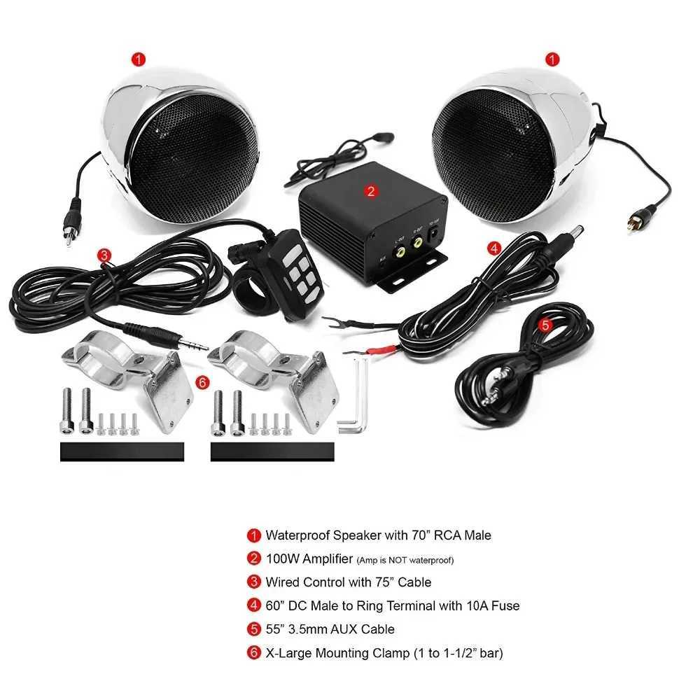 Car Audio 150W 2CH Motorcycle Audio System with Multimedia Stereo Amplifier 4 Inches Waterproof Speakers Bluetooth FM Radio AUX MP3 H250118