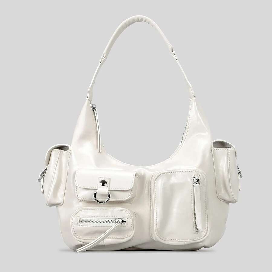 Fashion Multiple Pockets Halfmoon Underarm Y2k Women Shoulder Bags Pu Leather Lady Handbags Hobos Small Tote Bag 2024