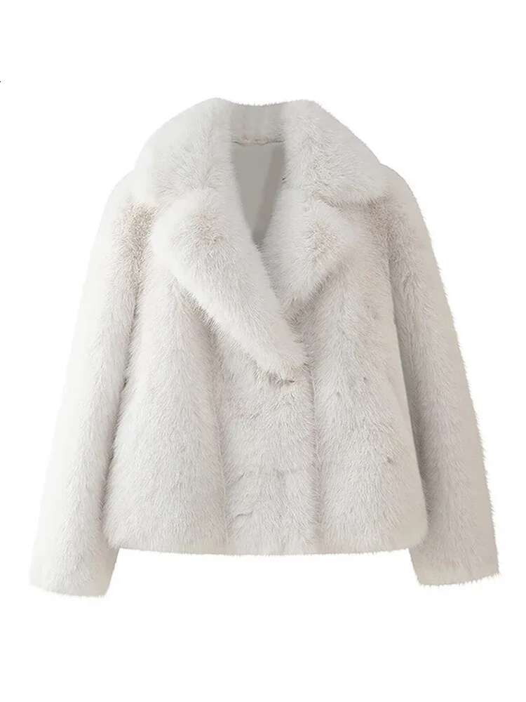 Faux Fur Short Coat Suit Collar Jacket Women's Fluffy Top Loose Plush Warm Thickening Overcoat Winter Fashion Elegant Outwear