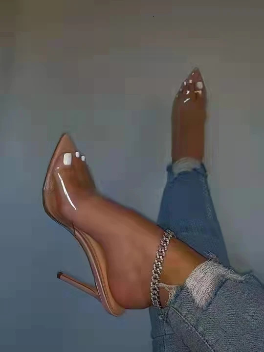 Transparent Crystal Vamp Slim High Heels Womens Slippers Womens Summer Simple and Comfortable PU Slippers 35-43 Yards 250113