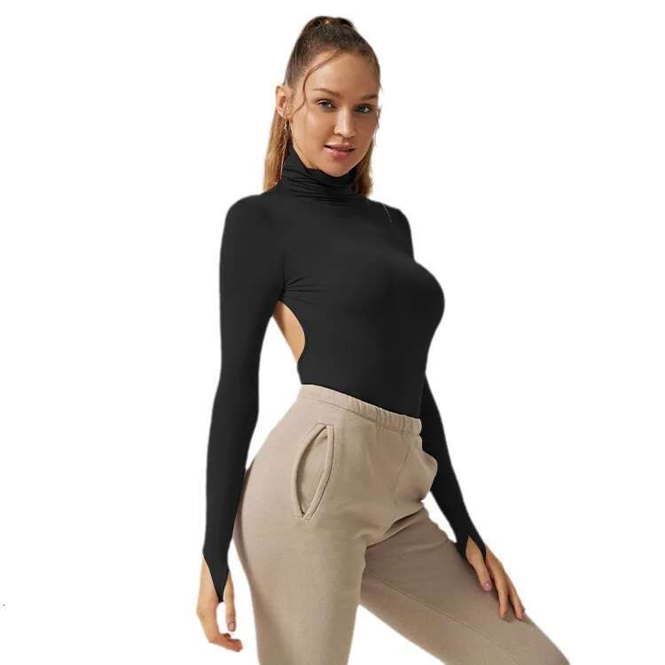 Ddmyoutdoor China Domestic Mermaid Curve Solid Color High Necked Fiess Suit Slim Ckless Elastic Yoga Long Sleeved T Shirt Top For Women