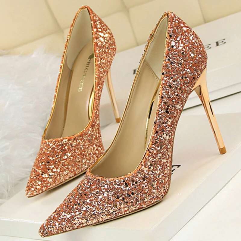 High Heel Pumps Women Shallow Mouth Pointed Glitter Sexy And Slimming Nightclub Design New Shoes Female