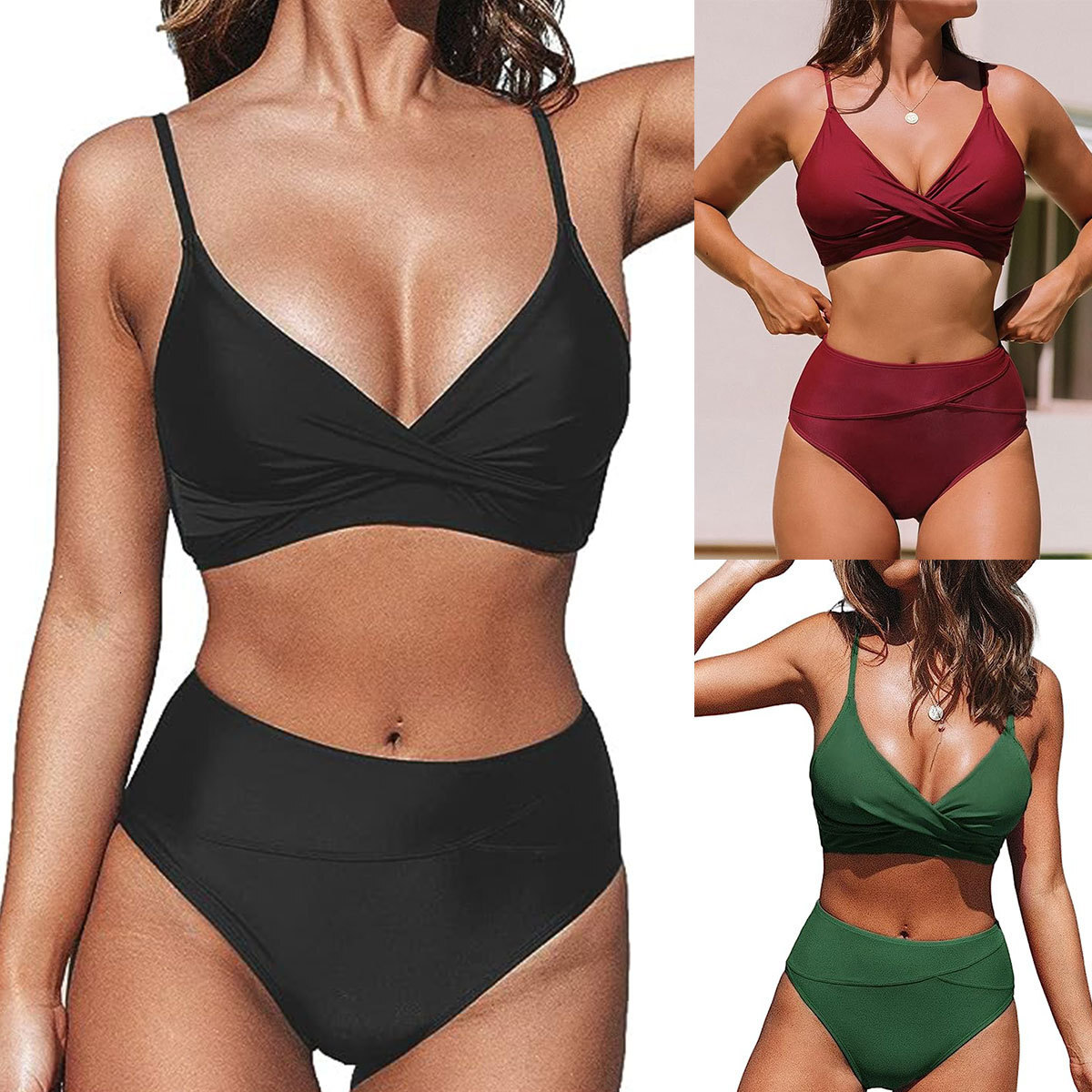 Hot selling plain color swimsuit, sexy cross soft bag, split body women's bikini swimsuit