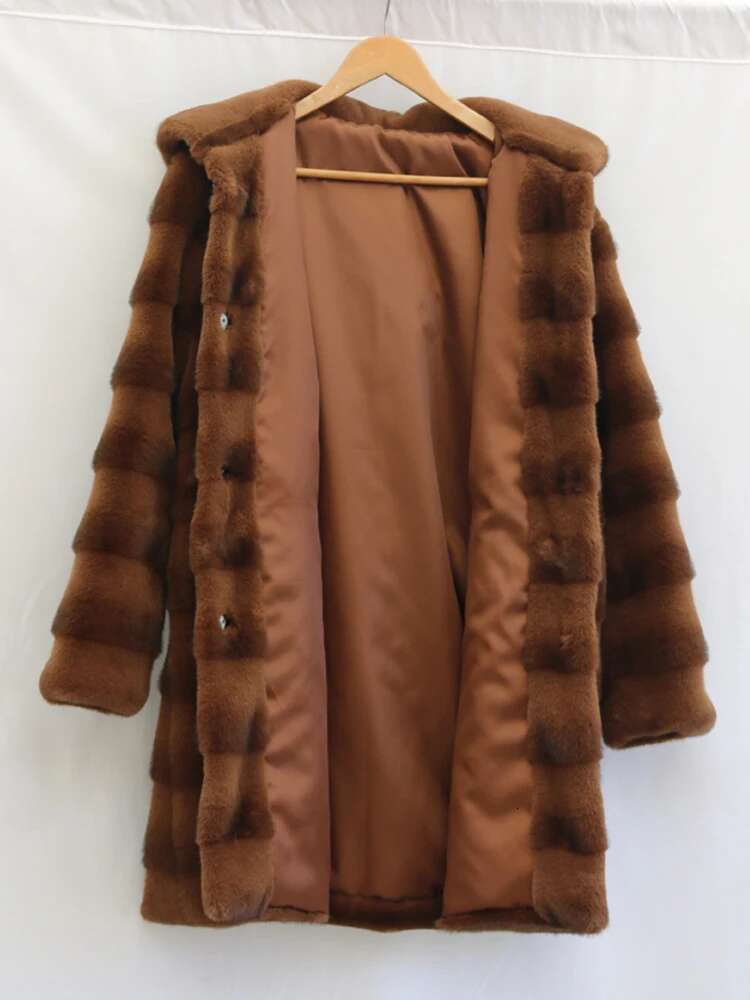 DEAT Fashion Women's Faux Coat Hooded Covered Button Loose Thick Warm Imitation Mink Fur Jacket Winter 2024 New Tide 7Ab5406